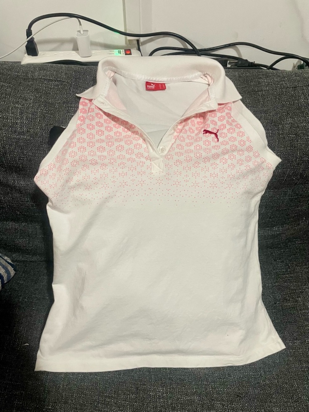 Puma White Sleeveless Polo Tank with Pink Gradient Print